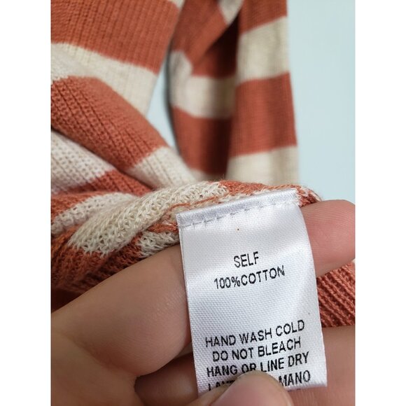 Easel Womens S Sweater Orange Tan Stripe Long Sleeve 100% Cotton Crew Neck Soft - Picture 6 of 6